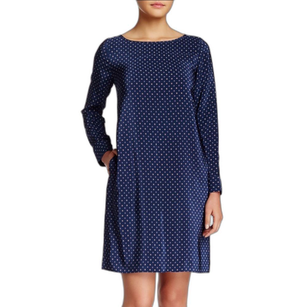 GANT Navy Patterned Silk Shift Dress Size US 8